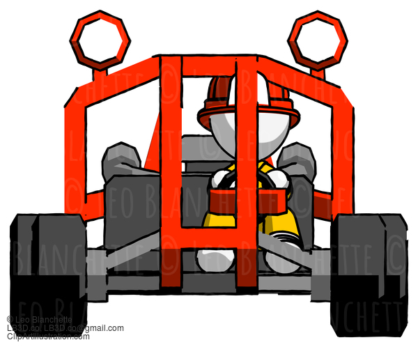 White Firefighter Fireman Man Riding Sports Buggy Front View #12216