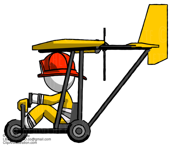 White Firefighter Fireman Man In Ultralight Aircraft Side View #12217