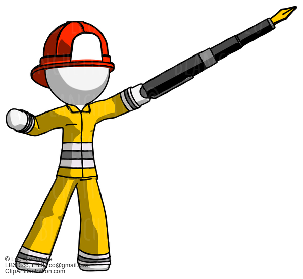 White Firefighter Fireman Man Pen Is Mightier Than The Sword Calligraphy Pose #12218