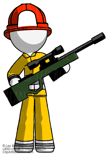 White Firefighter Fireman Man Holding Sniper Rifle Gun #12225