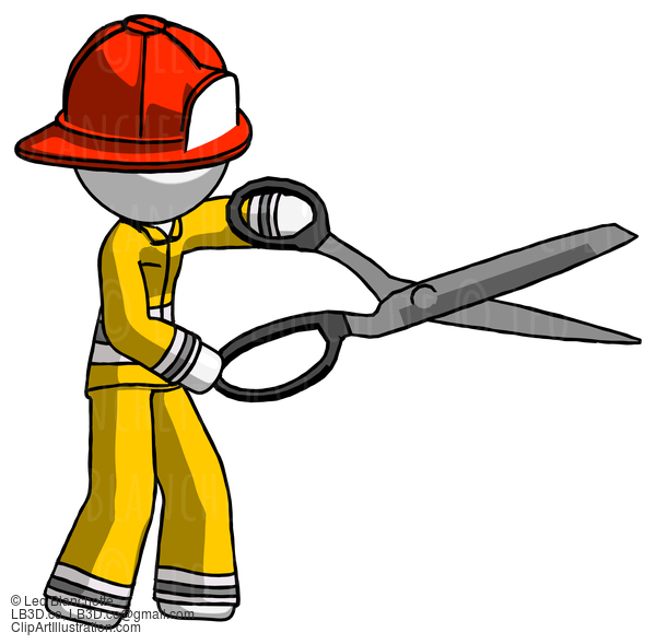 White Firefighter Fireman Man Holding Giant Scissors Cutting Out Something #12226