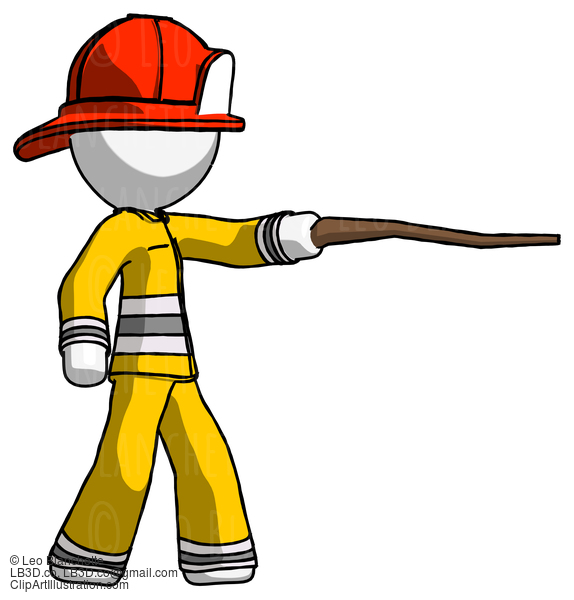 White Firefighter Fireman Man Pointing With Hiking Stick #12241