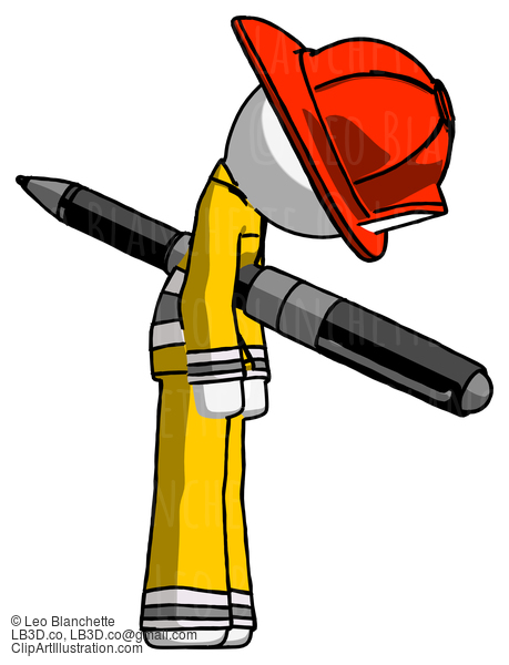 White Firefighter Fireman Man Impaled Through Chest With Giant Pen #12243