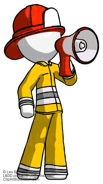 White Firefighter Fireman Man Shouting Into Megaphone Bullhorn Facing Right #12248