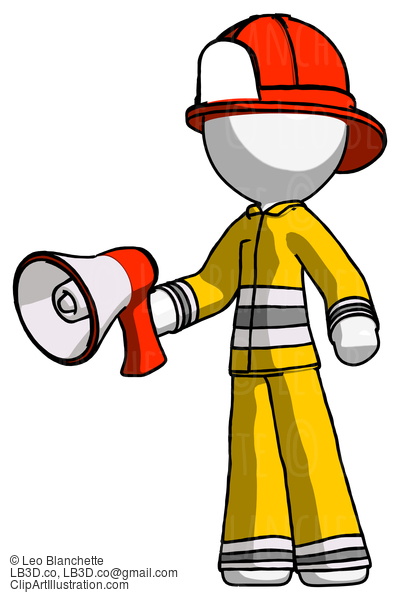 White Firefighter Fireman Man Holding Megaphone Bullhorn Facing Right #12256