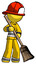 Yellow Firefighter Fireman Man sweeping area with broom