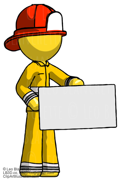 Yellow Firefighter Fireman Man Presenting Large Envelope #14094