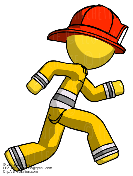 Yellow Firefighter Fireman Man Running Fast Right #14100