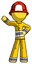 Yellow Firefighter Fireman Man Waving Right Arm with Hand on Hip