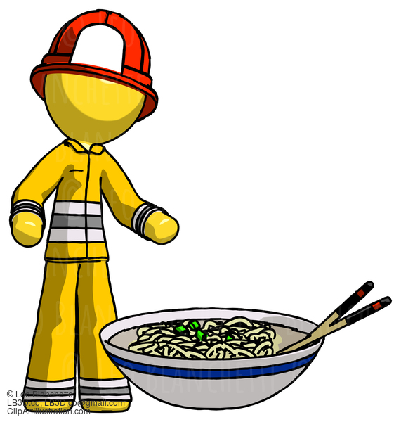 Yellow Firefighter Fireman Man And Noodle Bowl, Giant Soup Restaraunt Concept #14105