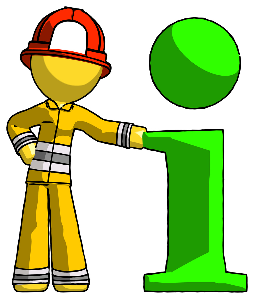 Yellow Firefighter Fireman Man with info symbol leaning up against it