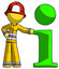 Yellow Firefighter Fireman Man with info symbol leaning up against it