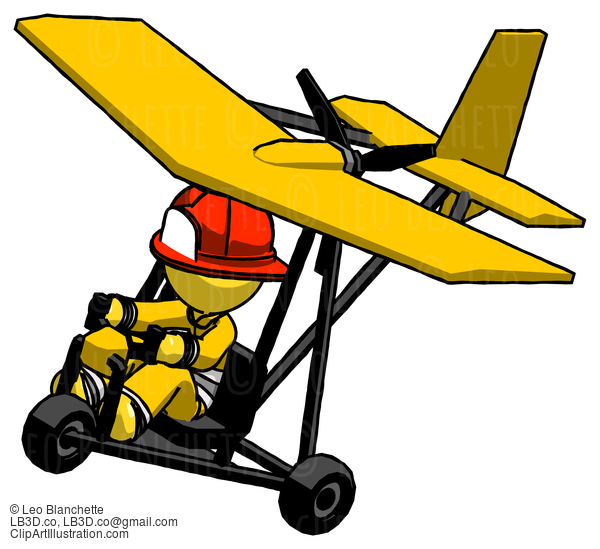 Yellow Firefighter Fireman Man In Ultralight Aircraft Top Side View #14110