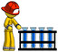 Yellow Firefighter Fireman Man Using Test Tubes Or Vials On Rack