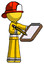 Yellow Firefighter Fireman Man Using Clipboard And Pencil