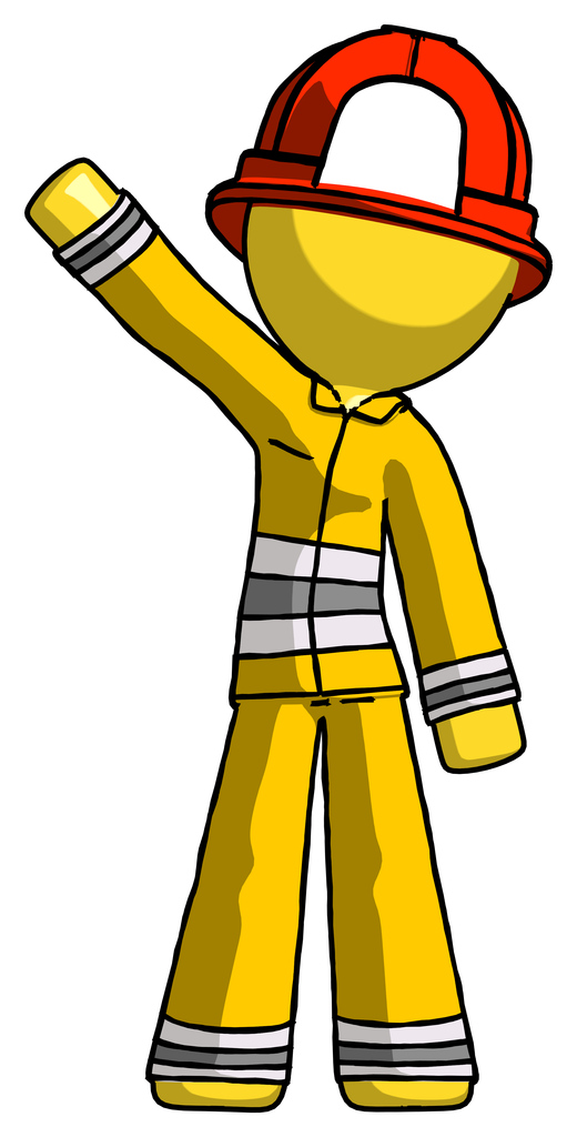 Yellow Firefighter Fireman Man Waving Emphatically with Right Arm