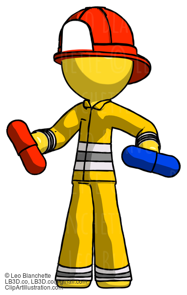 Yellow Firefighter Fireman Man Red Pill Or Blue Pill Concept #14121