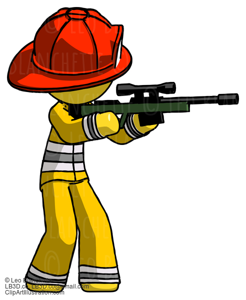 Yellow Firefighter Fireman Man Shooting Sniper Rifle #14122