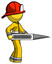 Yellow Firefighter Fireman Man Walking With Large Thermometer