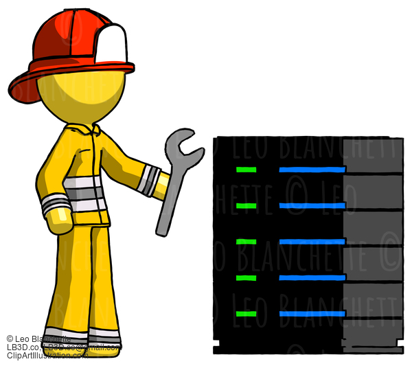 Yellow Firefighter Fireman Man Server Administrator Doing Repairs #14127