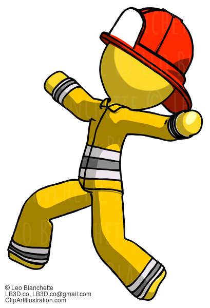 Yellow Firefighter Fireman Man Running Away In Hysterical Panic Direction Left #14136