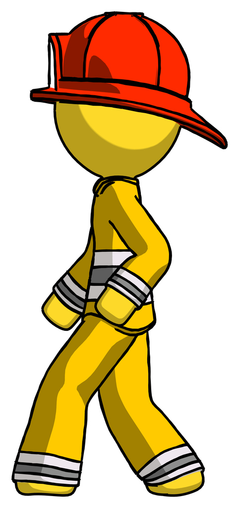 Yellow Firefighter Fireman man walking left side view