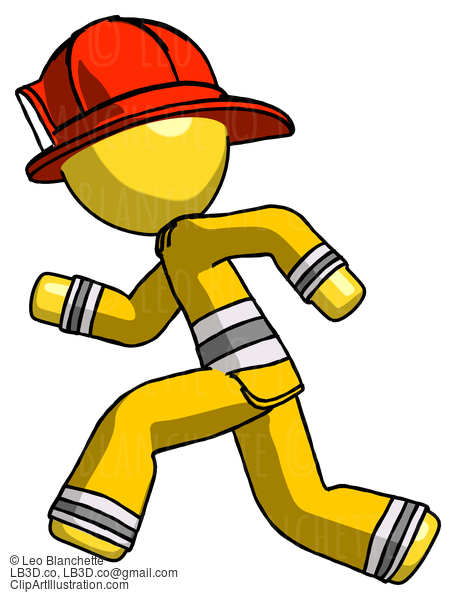 Yellow Firefighter Fireman Man Running Fast Left #14145