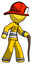 Yellow Firefighter Fireman Man walking with hiking stick