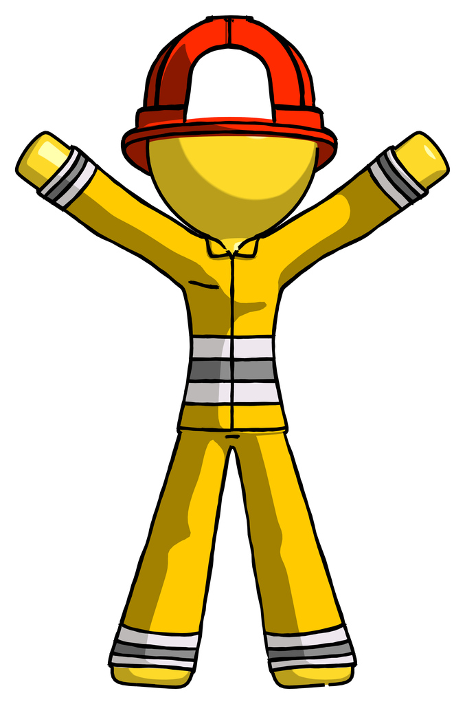 Yellow Firefighter Fireman Man Surprise Pose, arms and legs out