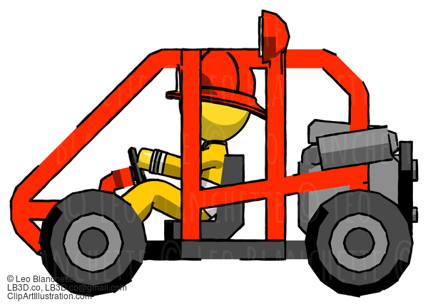 Yellow Firefighter Fireman Man Riding Sports Buggy Side View #14156