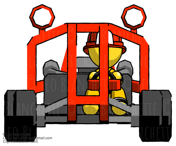 Yellow Firefighter Fireman Man Riding Sports Buggy Front View #14172