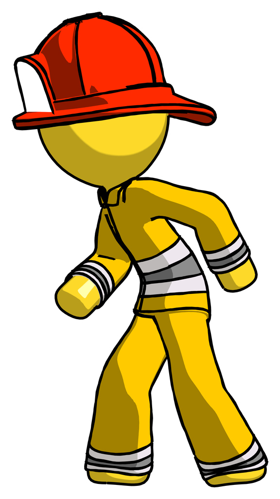 Yellow Firefighter Fireman Man Suspense action pose facing left