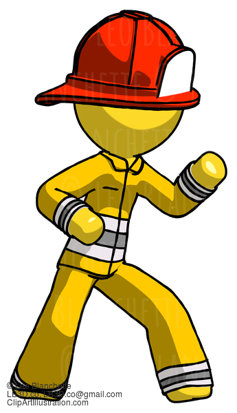 Yellow Firefighter Fireman Man Martial Arts Defense Pose Right #14178