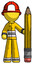 Yellow Firefighter Fireman Man with large pencil standing ready to write