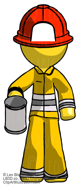 Yellow Firefighter Fireman Man Begger Holding Can Begging Or Asking For Charity #14184