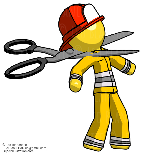 Yellow Firefighter Fireman Man Scissor Beheading Office Worker Execution #14198