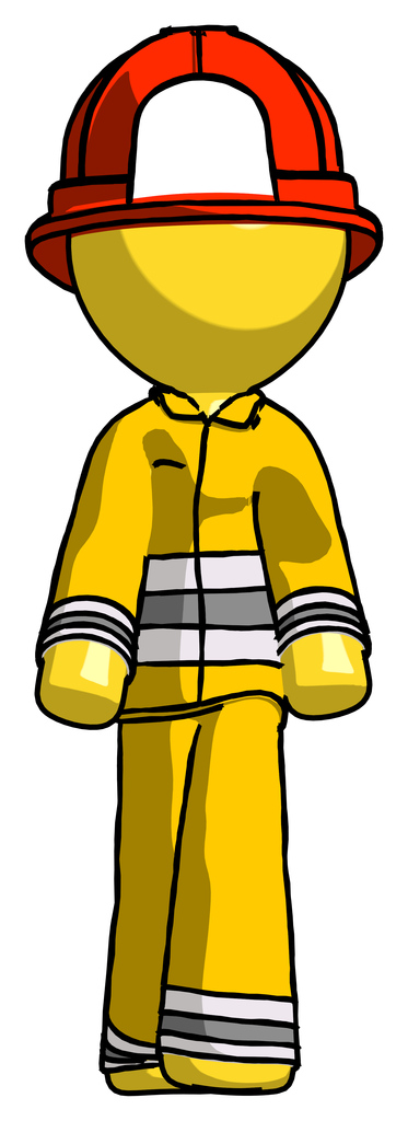 Yellow Firefighter Fireman Man Walking Front View