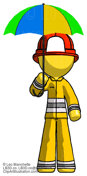 Yellow Firefighter Fireman Man Holding Umbrella Rainbow Colored #14206