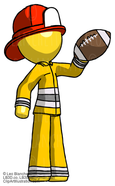 Yellow Firefighter Fireman Man Holding Football Up #14207