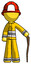 Yellow Firefighter Fireman Man standing with hiking stick