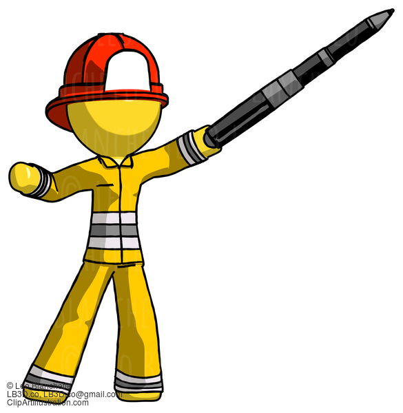 Yellow Firefighter Fireman Man Demonstrating That Indeed The Pen Is Mightier #14210