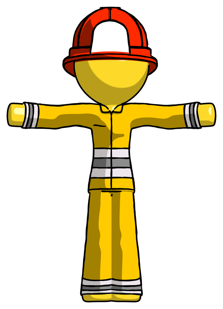 Yellow Firefighter Fireman Man T-Pose Arms Up Standing