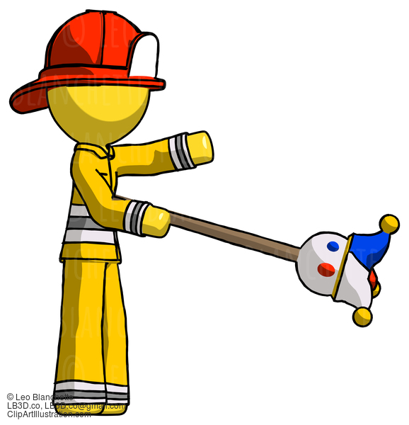 Yellow Firefighter Fireman Man Holding Jesterstaff - I Dub Thee Foolish Concept #14216