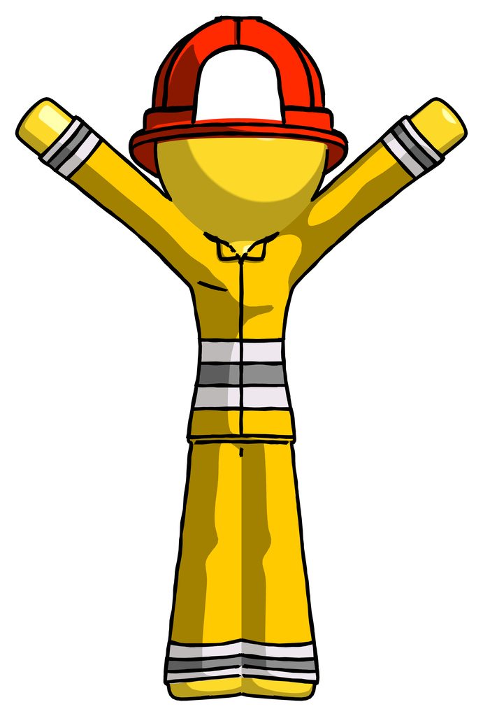 Yellow Firefighter Fireman Man with Arms Out Joyfully