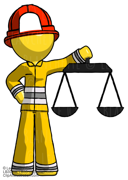 Yellow Firefighter Fireman Man Holding Scales Of Justice #14221