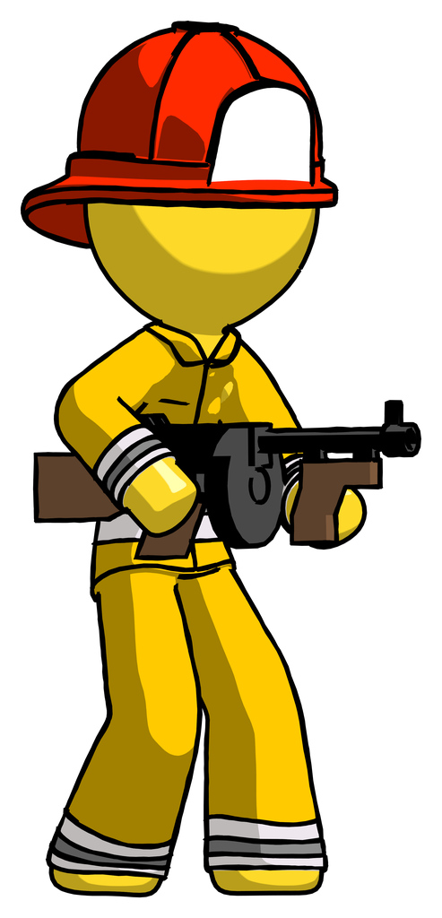 Yellow Firefighter Fireman Man tommy gun gangster shooting pose