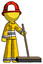 Yellow Firefighter Fireman Man standing with industrial broom