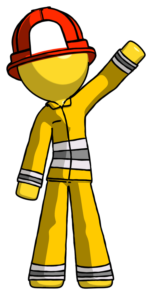 Yellow Firefighter Fireman Man Waving Emphatically with Left Arm