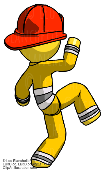 Yellow Firefighter Fireman Man Kick Pose Start #14232