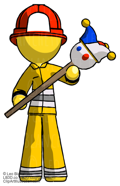 Yellow Firefighter Fireman Man Holding Jester Diagonally #14233